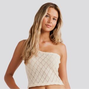 NWT Billabong Sun Dazed Cream Knit One Shoulder Tank Top Small Pointelle Beach